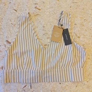 NWT Vero Moda Striped V-Neck Crop Top Tie Back Linen Blend Size XL Retail $45